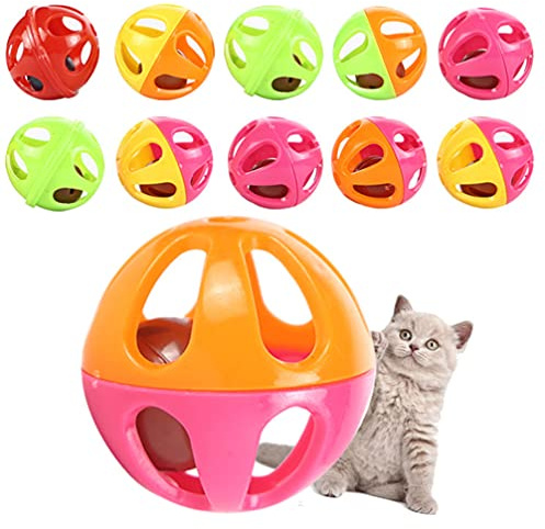 POPETPOP 10stücke Katzenglockenspielzeug Mit Rasselball Bunt Aus Kunststoff Hohl Zweifarbig Mit Glöckchen Zum Spielen Zum Springen Und Jagen Für Katzen Und Kätzchen Zum Kaumund Beschäftigen