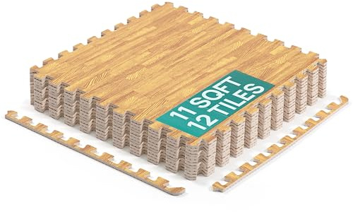 Yes4All Tapis de Sol Interlocking en EVA, Dalles Puzzle en Mousse avec Bordures, Protection de Sol pour Meubles, Maison, Salon et Garage, 1/1.4/3 m²
