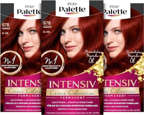 Palette Intensiv Creme Coloration 6-88/678 Rubinrot Stufe 3 (3 x 115 ml), Permanente Haarfarbe für bis zu 8 Wochen intensiven Farbglanz & 100 % Grauabdeckung
