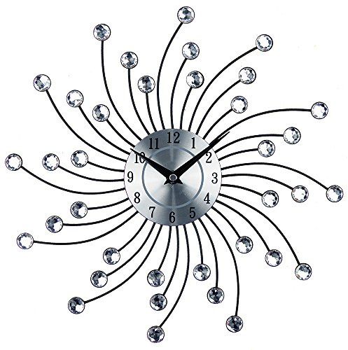 Timelike Silber Wanduhr mit Glitzer, Küchenuhr gro?, Moderne Designer Quartz Wanduhr, Analoguhr Wand (Silber-rotierende Strahlung)
