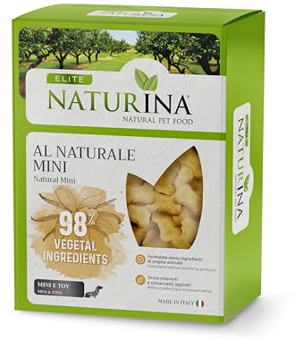 NATURINA-Elite Biscotto al Naturale Mini per Cani Adulti, Gustoso e Digeribile, per l'Igiene Orale, Senza Ingredienti di Origine Animale e Coloranti, Taglia Mini e Toys, Made in Italy, Scatola da 300g
