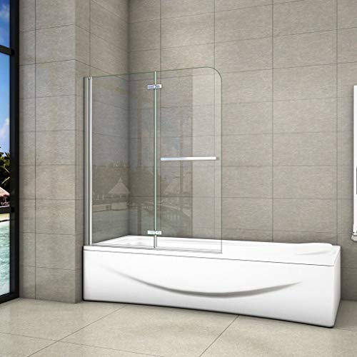 140 cm Sopravasca Parete Vasca da Bagno Due Ante Movibili con Maniglia Portasciugamani Vetro 6 mm Temperato Anticalcare 110 cm