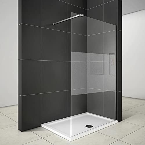 Aica paroi de douche 90x200cm bande central dépoli, en verre 8mm walk in paroi de fixation italienne avec barre de satbislisation 90cm avec pince renforcé