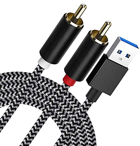NCGGY USB zu RCA Kabel,2M USB 2.0 Stecker auf 2-Stecker RCA Audio Aux Kabel für PC, Stereo Y Splitter Klinkenadapter, kompatibel mit USB A Laptops, Windows, Desktops und anderen Geräten