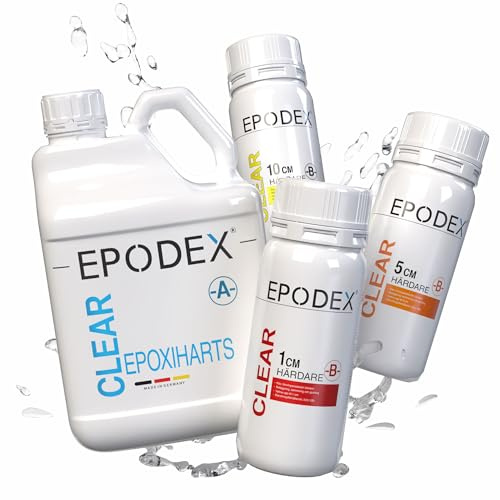 EPODEX Epoxidharz Set der ECO Serie für Gießhöhen bis 1cm - 6kg | Harz Gießen Set, Beschichtungen, Kunst, Vergüsse, River-Tische, Lampen, Schmuck, klares Epoxy Resin Set