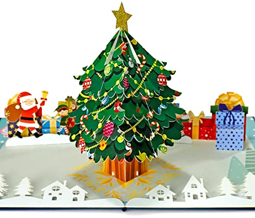 CUTPOPUP Tree Xmas - Weihnachtskarten 2024, Pop Up Karte Weihnachten, 3D Weihnachtskarten mit Umschlag, Weihnachtskarte