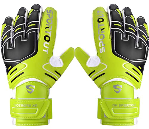Sportout Torwarthandschuhe, Torwarthandschuhe Kinder,Herren mit rutschfeste 4mm Latex, Torwart Handschuhe für Kinder,Fußballhandschuhe mit Fingersave,Erwachsene und Jugendliche (Light Green, 9)
