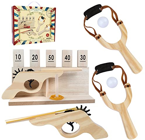 Gonoelec Kids’ Wooden Rubber Band Launcher Toy Set – Safe Soft Foam Ball Game with Number Target Stand for Family Gatherings
