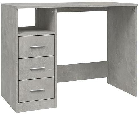 vidaXL Schreibtisch mit Schubladen, Computertisch mit viel Stauraum, Tisch für Wohnzimmer Büro, Bürotisch Arbeitstisch, Betongrau Holzwerkstoff
