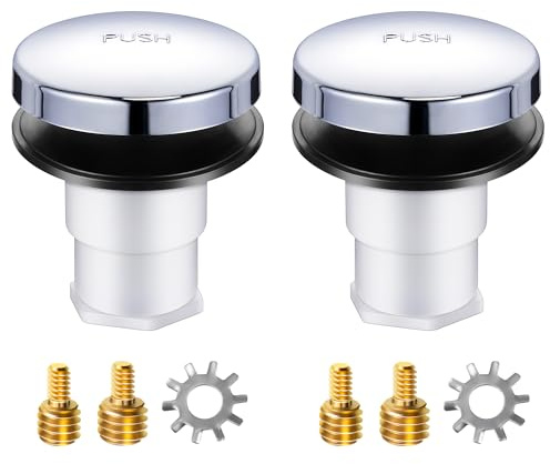 Dreyoo 2 Pack Bathtub Pop up Drain Stopper, Bathtub Drain Plug with 3/8'', 5/16'' Thread Studs and Star Shape Lock Washer, Tip Toe Shower Stopper Universal (Chrome)