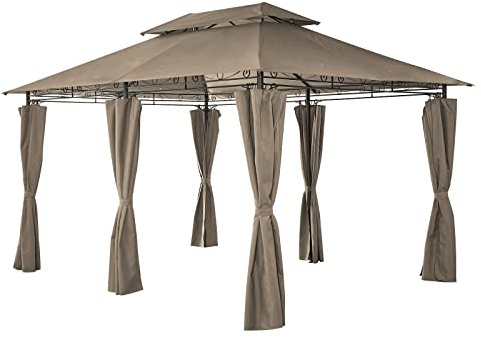 Mondeer Tonnelle de Jardin 3x4m, Pavillon de Jardin avec Double Toit et Parois Latérales, Cadre en Métal, Bâches de Toit 180g/㎡ Polyester Protection UV Imperméable, Style Moderne et Luxueux, Kaki