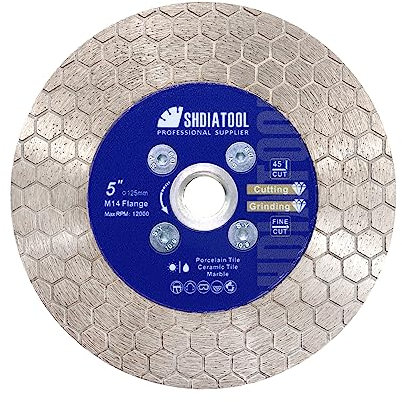 SHDIATOOL Lame de scie diamantée pour carrelage Disque de coupe 125mm Découpage et ponçage de carreaux de porcelaine Granit Marbre Céramique Maçonnerie,5 pièces, Bride M14