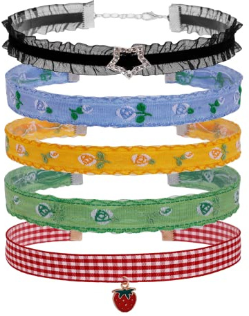 MILAKOO 5 St.Halskette mit Blumen Tatto Kropfband Frauen Choker Set Damen Spitze Halsband Mädchen