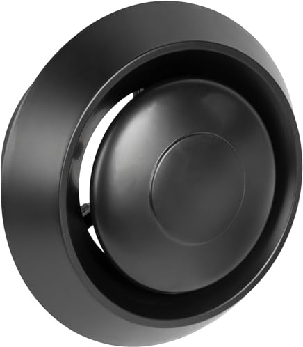 Vent Systems 100mm / 4 Inch Black Adjustable Plastic Air Diffuser - Round Air Universal Vent - Ceiling, Wall Duct Ventilation Cover - Interior Hot and Cold Air Distribution - Bathroom, Kitchen, Shed