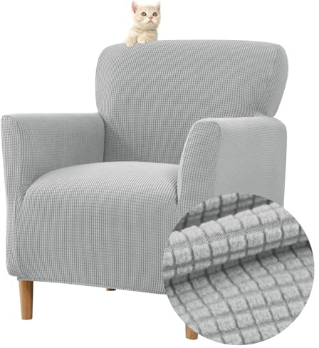 Highdi Stretch Sesselbezug Elastische Jacquard Sofaüberzug Clubsessel Bezug, Weicher Sesselschoner mit Armlehne Sitzbezug Für Sessel Mit Armlehne Hussen (grau)