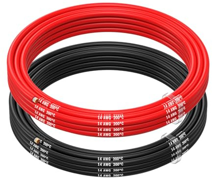 MMOBIEL 14 AWG Elektrisk Silikonkabel - 14 Gauge (2,08 mm²) Förtennad Kopparkabel - 2 Separata Kabeln Röd & Svart Varje 2,5m / 8,2ft för RC, Drönare, 3D Skrivare, Batterier, Högtalarkablar, Led Strips