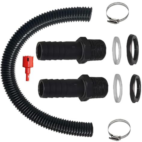 Kit di Collegamento Serbatoio Pioggia con Tubo di Collegamento, Connettore per Barile di Pioggia da 25mm Tubo Collegamento da 50 cm, Stringitubo Set Raccolta Pioggia Parti Universali e Accessori (1)