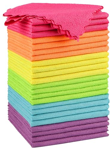 Orighty Microfiber Cleaning Cloths, Pack of 24, Highly Absorbent Cleaning Supplies, Lint Free Cloths for Multiple-use, Powerful Dust Removal Cleaning Rags for House, Kitchen, Car Care(12x12 inch)