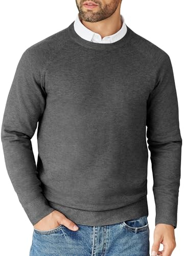 COOFANDY Men's Crew Neck Jumper Knitted Sweater Long Sleeve Jumpers Round Neck Pullover Winter Sweater Lightweight Casual Dark Grey XXL