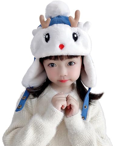 yeeplant Winter-Trappermütze für Kinder mit Ohrenklappen – schöne Thermo-Rentier-Trooper-Kappe, blau, blau, Einheitsgröße