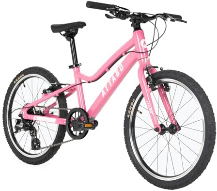 ATTABO Ease 20 Kinderfahrrad 20 Zoll – leichtes Aluminium-Bike mit Shimano Altus 7-Gang Schaltung – ergonomischer BMX-Lenker & niedriger Einstieg – Fahrrad für Kinder 6–9 Jahre (115–135 cm) (Rosa)