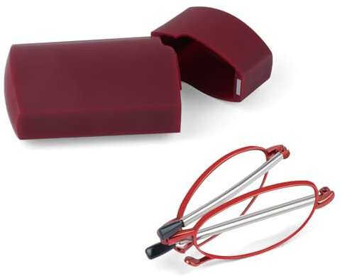 Aolso Lunettes de Lecture Pliables Ultra-minces, Lunettes Anti Lumière Bleue Femme et Homme, Monture en Métal, Lunettes Portables de Voyage Avec étui à Lunettes(Rouge, 2.5X)