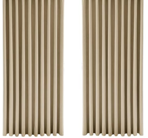 Vorhänge Beige Verdunkelung Chenille 138 cm Hoch, Einfarbig Jacquard Vorhang Moderne 2er Set Gardine Verdunklungsvorhang für Schlafzimmer Wohnzimmer, 138x102 cm