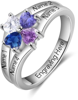 Amsgedhie Bague pour dames avec gravure argent 925 Bague personnalisée avec pierre précieuse et nom, cœur zirconia, bijoux pour dames, cadeau surprise (Argent)