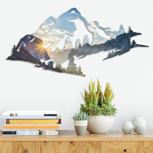 Blulu Bergwandkunst, Metall, Naturwald, Wanddekoration, rustikaler Gipfel, Akzent für Schlafzimmer, Garten, Zuhause, Wohnzimmer, Outdoor, Büro