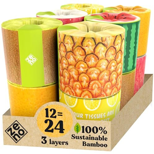 ZENO Bio-Bambus-Toilettenpapier, 3-lagig, nachhaltiges Toilettenpapier, 12 Jumbo-Rollen & 350 Blatt pro Rolle, septisch sicher, 100% natürlich, PFAS- und BPA-frei, FSC-zertifiziert