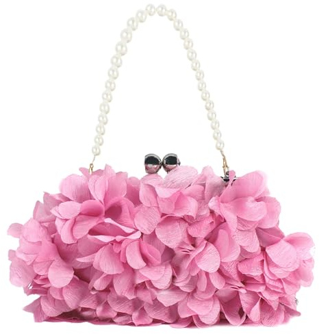Pandalein Damen Blumen Clutch Seide Abendtasche Brauttasche Kleidertasche Handtasche mit Perlen Henkel Kette für Hochzeit Wedding Prom Party