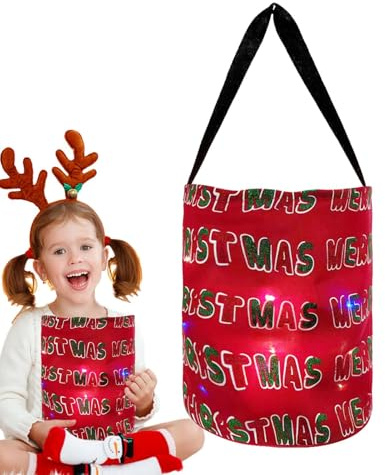 Secchio di Halloween a LED, borsa a LED per caramelle o | Sacchetti di Natale riutilizzabili con luce LED per festa di Natale | Secchiello per multiuso riutilizzabile