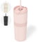 ONYX Trinkflasche mit Strohhalm - 0,7L Thermoskanne auslaufsicher, idealer Kaffeebecher to go, für heiße & kalte Getränke, Thermobecher BPA-frei, Edelstahl Isolierbecher mit Henkel, Rosa