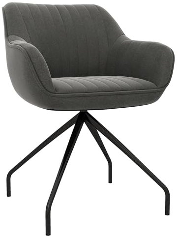 HOMCOM Sessel Drehbarer Loungesessel mit Armlehne, Samtoptik, Drehsessel mit Metallbeine, für Schlafzimmer, Wohnzimmer, Dunkelgrau
