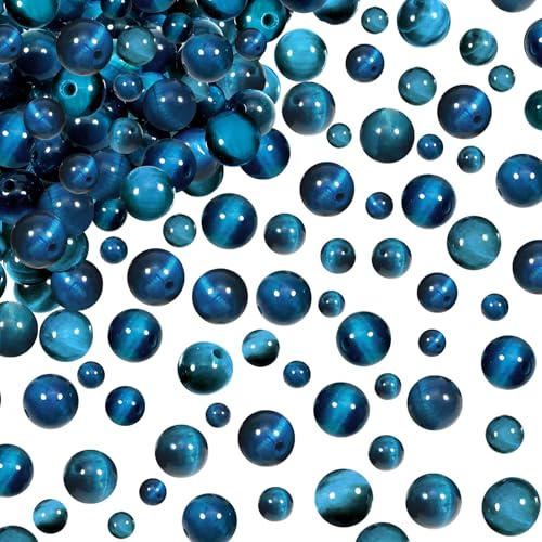 TOAOB 100 Pezzi Perline in Pietra Naturale Occhio di Tigre Blu 4mm 6mm 8mm Rotondi Gemma per Braccialetti Collana Bigiotteria Fai da Te Creazione di Gioielli
