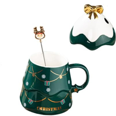 COLLBATH Weihnachtsmann Tasse Keramiktasse in Weihnachtsbaum Mit Henkel Für Winterfeiern Geeignet Für Zuhause Und Büro