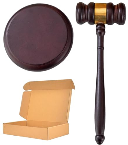 Premium Gavel and Block Set, 9.65x3.43 Natrual Wooden Gavel with 4.72 Round Block, Brown Red Gavel and Sound Block Set Gifts for Judge Lawyer Auction Court Student