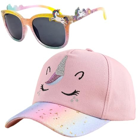 Matreeglam Girls Unicorn Baseball Cap, Adjustable Snapback Cap, Unicorn Pink White Baseball Cap with Sunglasses, Kids Caps for Outdoor Sports Summer (UK, Alpha, One Size, Pink)