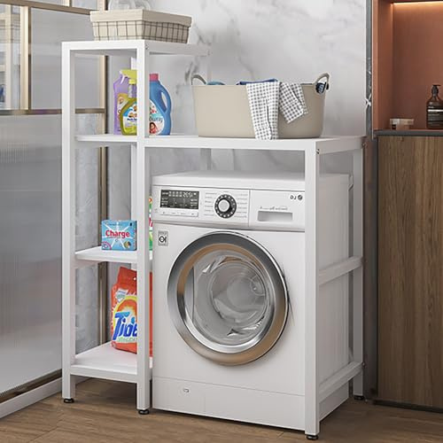 Armario Lavadora Y Secadora Vertical,Estantería Lavadora Con Tablero De Estante,Mueble Lavadora Secadora Exterior,Gabinete De Lavadora De Tambor,Universal Kit De Soporte Secadora Sobre Lavadora(White)