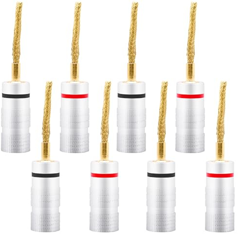 YARCHONN Flex Pin Bananen Geflochtene Stecker Gold Plated Speaker Connectors 2 mm Softweaving Banana Pin Steckverbinder Lötlose Klemmen für Verstärker Lautsprecher Kabel Audio Haus -8 Stück