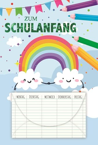 PremiumLine Karte zum Schulanfang | 1 Stück mit Geldkuvert inkl. Umschlag | Glückwunschkarte zur Einschulung | Grußkarte für Jungen & Mädchen | Klappkarte 11,5 x 17 cm mit Hologrammfolie