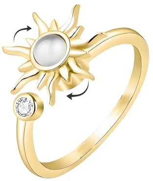 iuiiaii Fidget Rings for Anxiety Women, Shiny Anxiety Ring Gold, Fidget Rings for Women for Anxiety Adjustable Open Spinner Bead Ring Stress Relief Gift