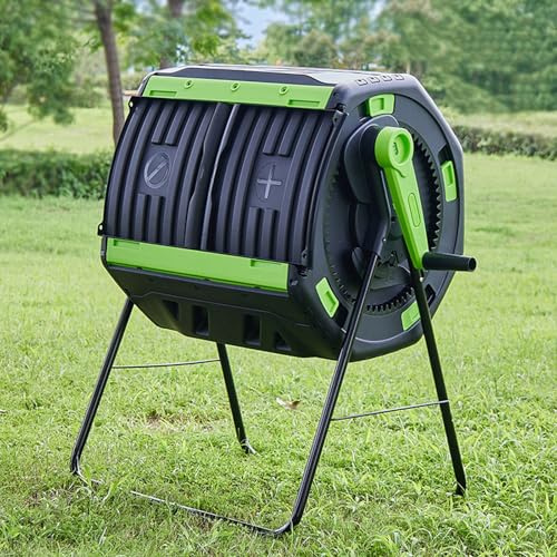 Contenedor De Compost para Exteriores, 53 Galones, Doble Cámara, Patas De Hierro, Tapa Deslizante Integrada, Contenedor Grande para Jardín, Patio