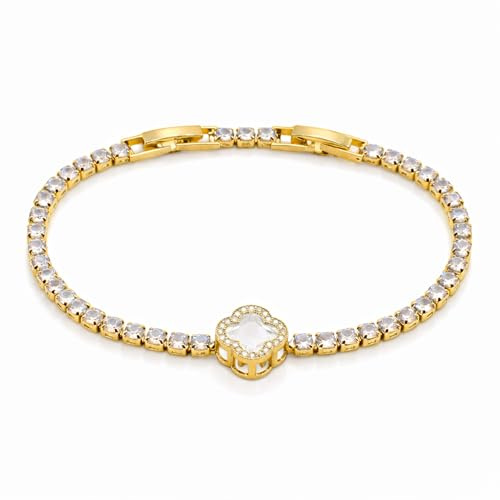 AVERELLE Tennisarmband Damen Gold mit Kleeblatt, 18K vergoldet, funkelnde Zirkonia in Handfassung, verstellbares Damen Goldarmband, wasserfest & hypoallergen | inkl. Geschenkbox