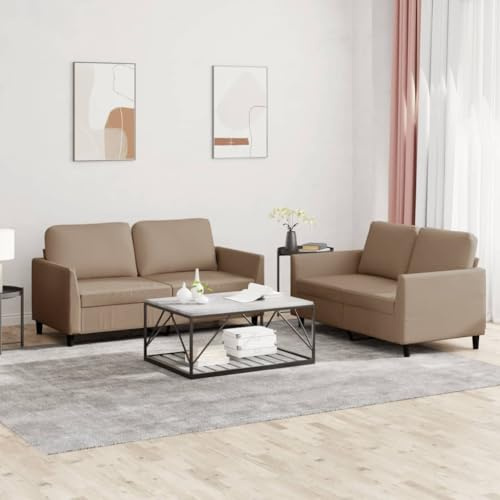 SKM Ensemble de canapés 2 pcs avec Coussins Cappuccino Similicuir,Meubles,Canapés,Brun,46.95KG,3201754