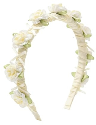Vbxvsa Blumenkranz Haarreif mit Schleife Jasminblüten, Eleganter Blumen Haarkranz Kopfschmuck für Damen Mädchen, für Festival, Hochzeit, Braut, Sommerparty (Weiß, Einheitsgröße)