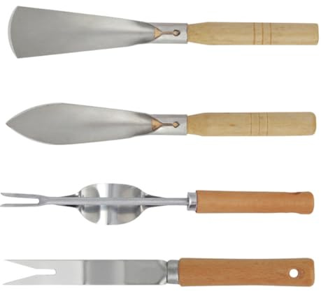 jojofuny Ensemble 4 Pièces de Truelles de Jardin en INOX Manches en Bois – Pelles Multifonctions pour Plantation Désherbage et Creusage – Outil Jardinage Robuste pour Extérieur et