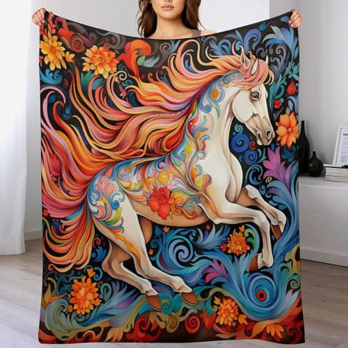 AASWDDS Couverture Polaire Cheval, en Flannel Douce Chaude Et Confortable, pour Canapé Ou Lit. Linge De Lit Couvre-lit Couvertures 180×200cm