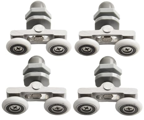 4 rodillos dobles para puertas de baño, ruedas deslizantes suaves con rodamientos de latón, diseñados para puertas de ducha curvadas y cuadrantes, se adapta a grosor de 4, 6 mm (27 mm)