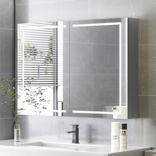 HySail Spiegelschrank Bad mit Beleuchtung, Dimmbare Helligkeit & 3 Farbtemperaturen, 100x60x14cm Badezimmer Spiegelschrank mit Touch-Schalter, Anti-Beschlag & Steckdose, Komplett Vormontiert